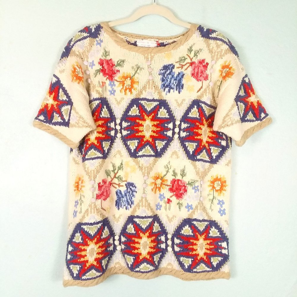 Jennifer Reed Knitted by Hand Vintage Sweater Women M Medium Art To Wear Y2K